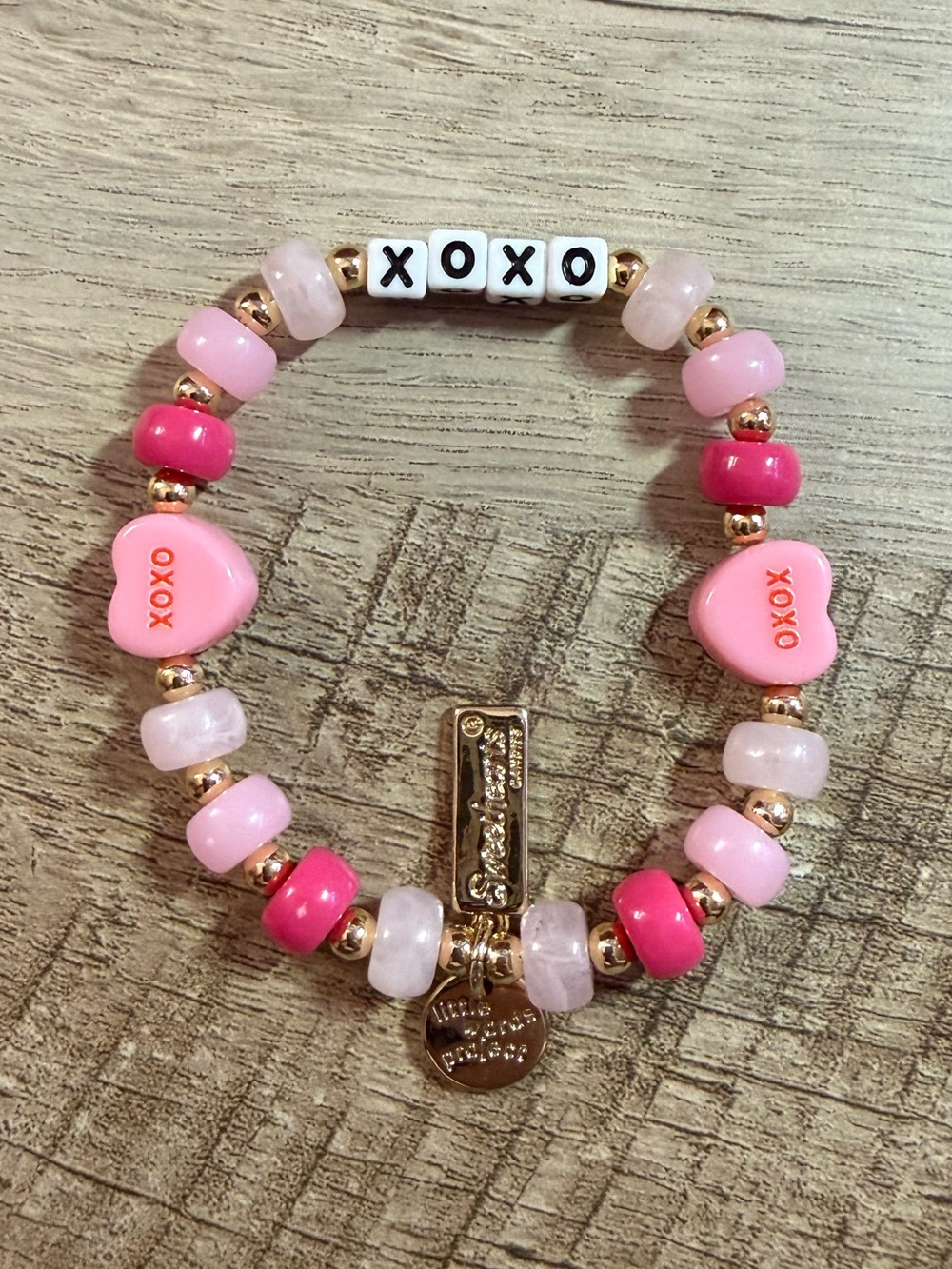 Little Words Project x Sweethearts XOXO Pink Heart Bead Stretch Bracelet